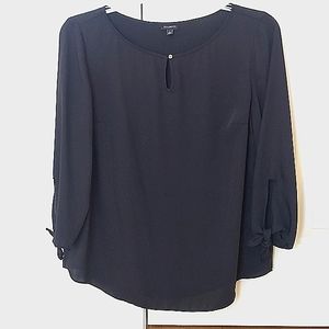 Talbots Woman's Large Pullover Black Blouse 3/4 Tie Sleeve